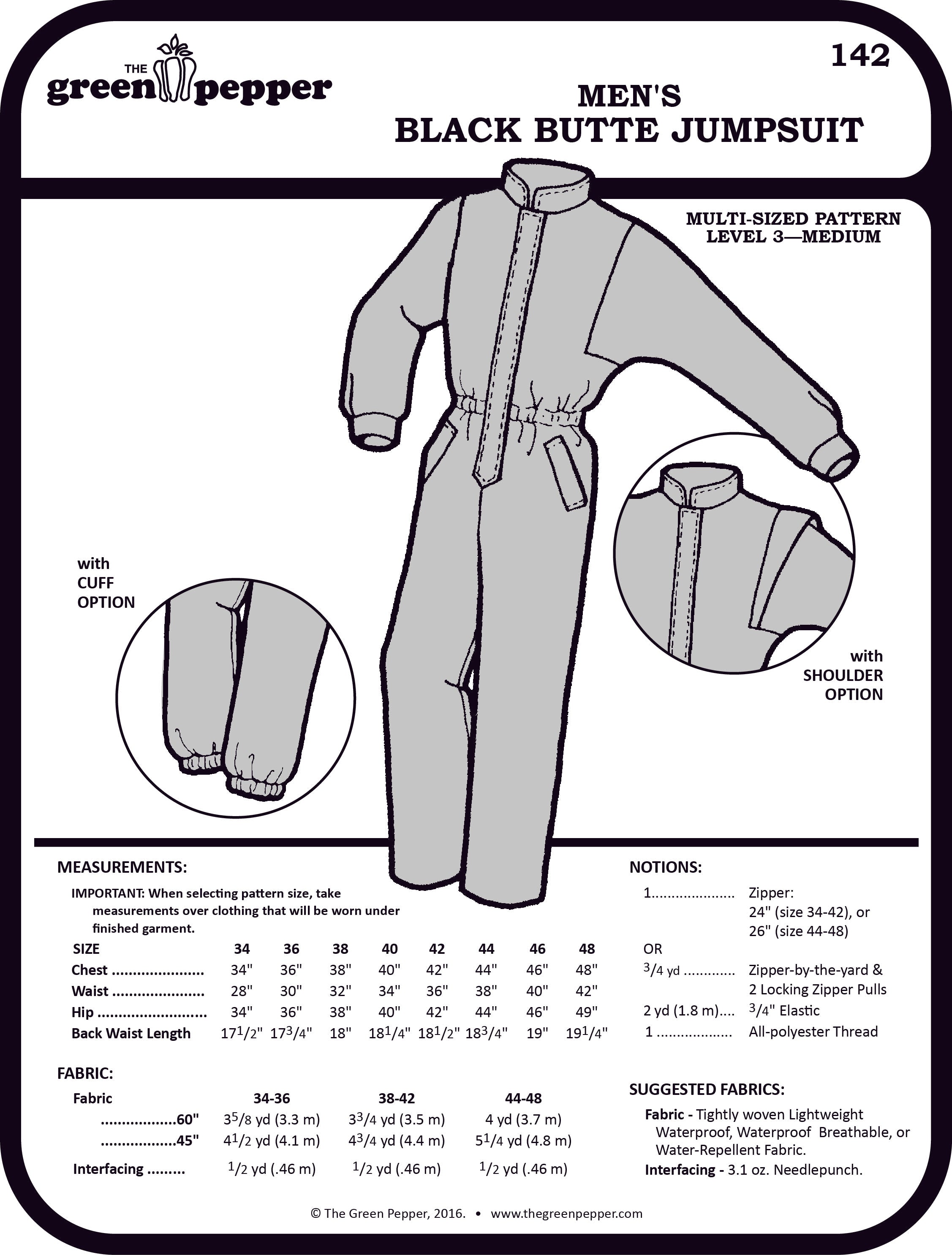 image of the cover for the Black Butte men's jumpsuit pattern.