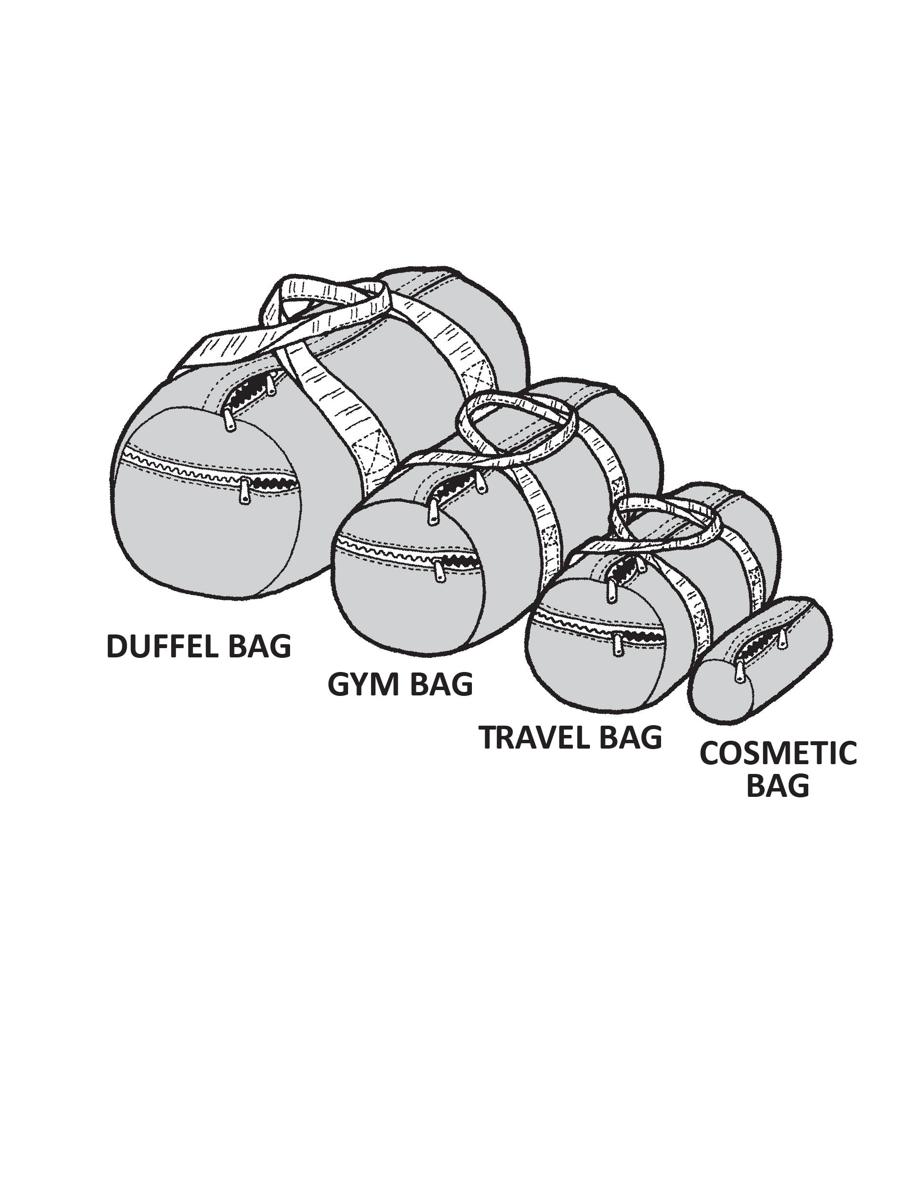 Line drawings of the 4 round cargo bags