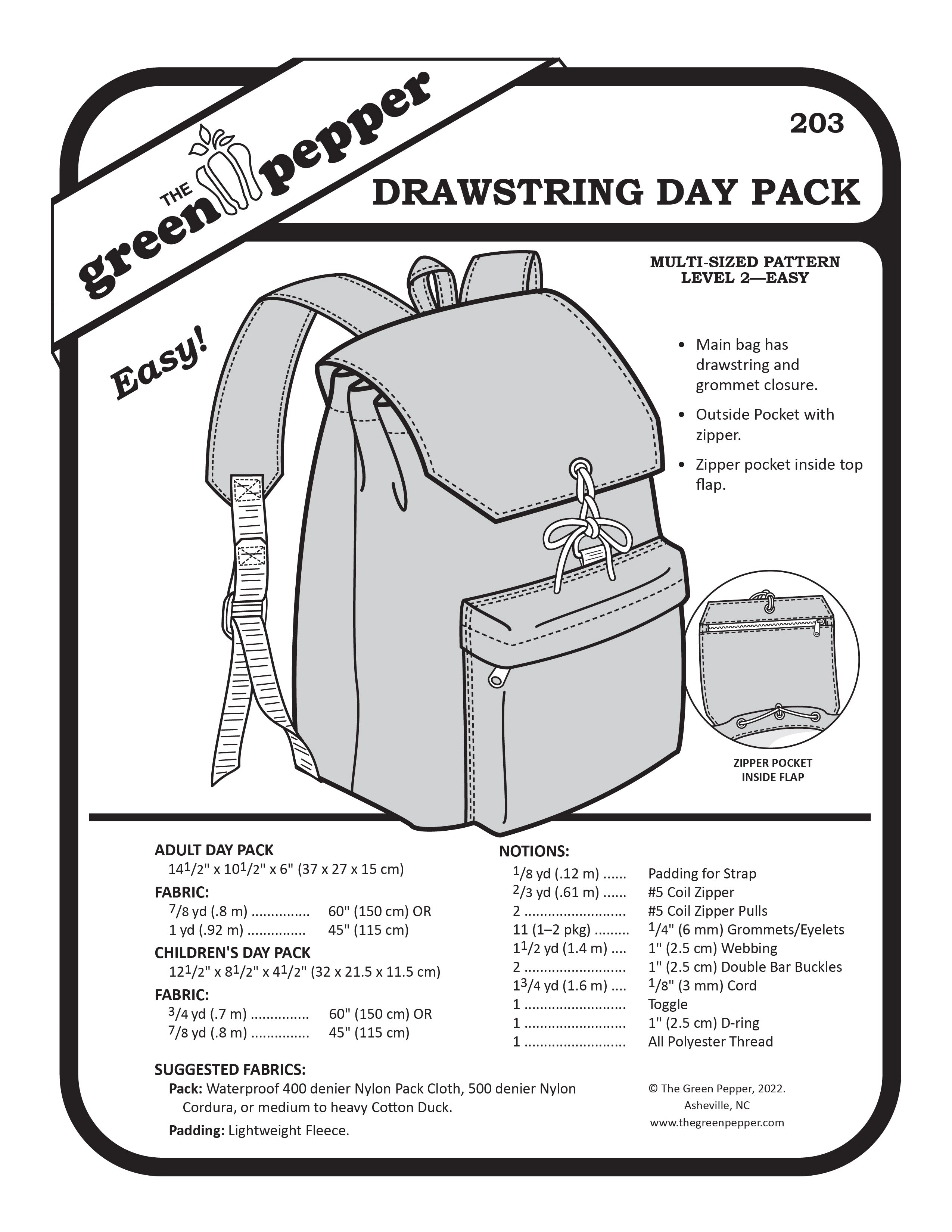 203 – Drawstring Daypack Pattern – The Green Pepper
