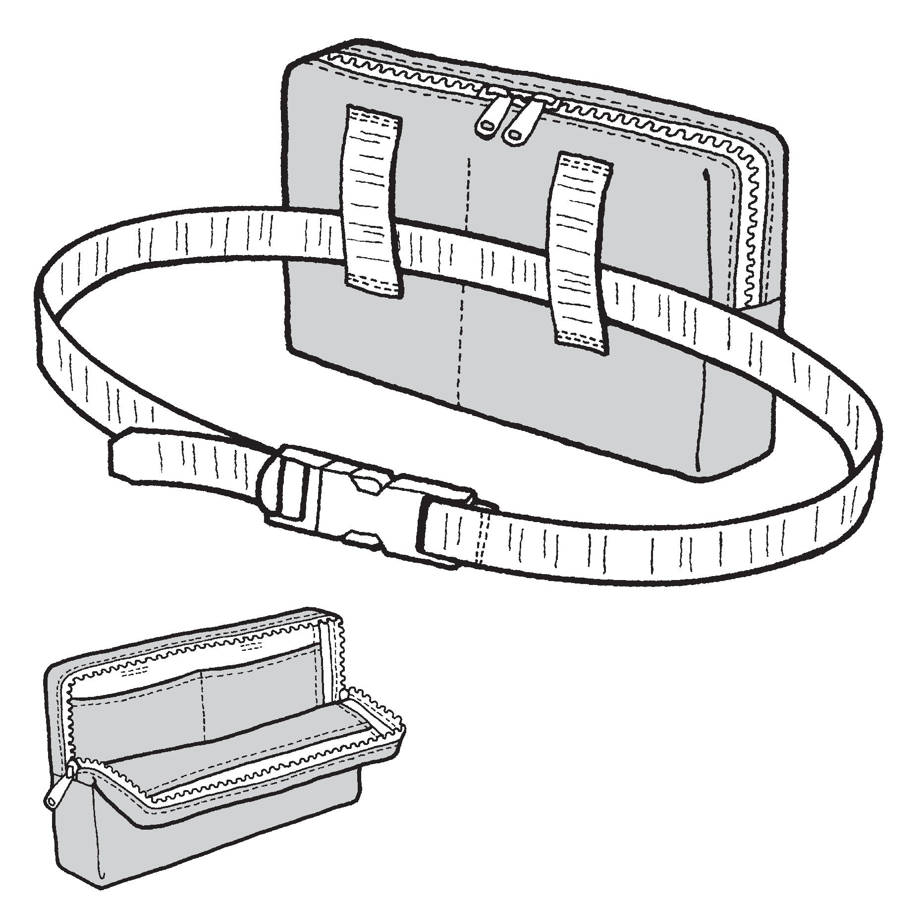 Gray bag with a strap on a white background