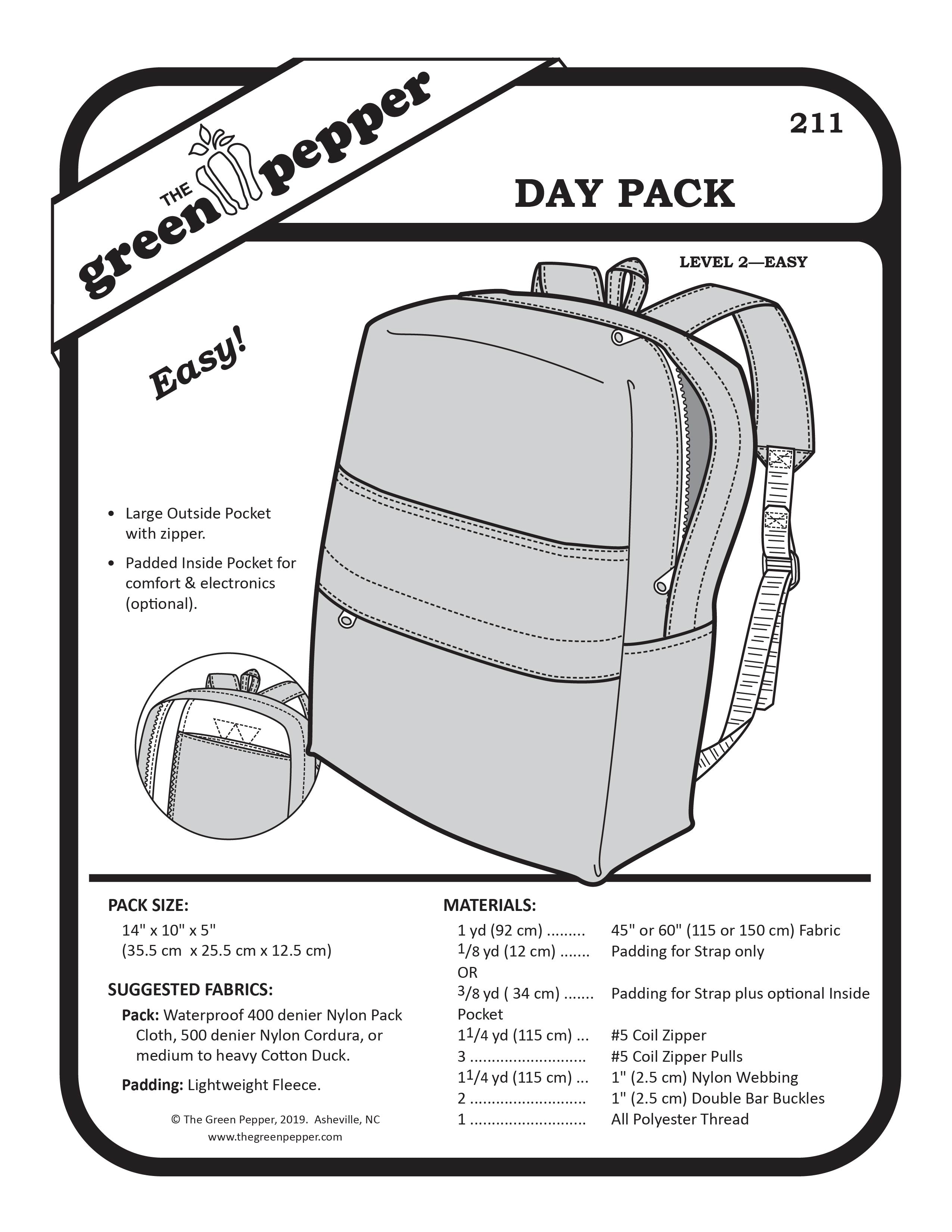 image of the cover of the sewing pattern for 211 Day Pack