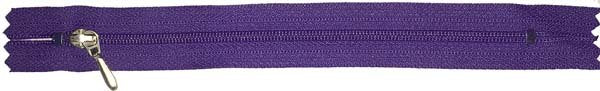 Purple zipper with a metal zipper pull on a white background