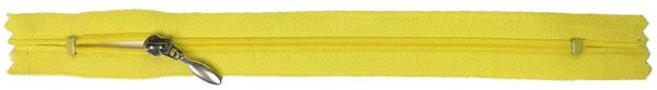 Yellow zipper with a metal zipper pull on a white background