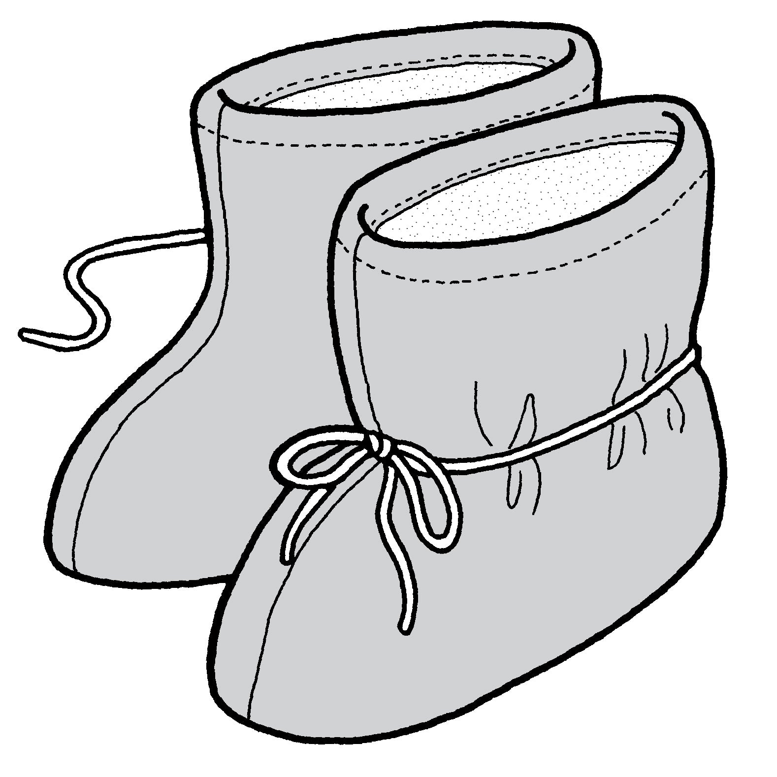 pen and ink drawing of a pair of adult insulated booties or slippers