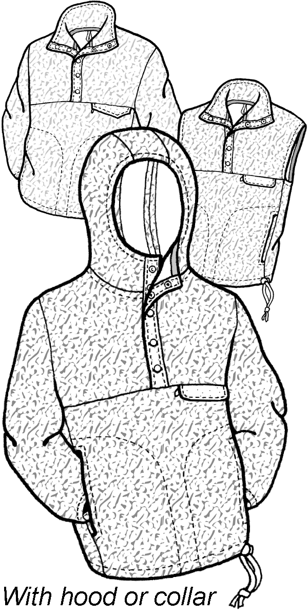 Pen and ink drawing of a polar pullover and a vest.