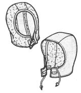 pen and ink drawing of two detachable hoods for coats.