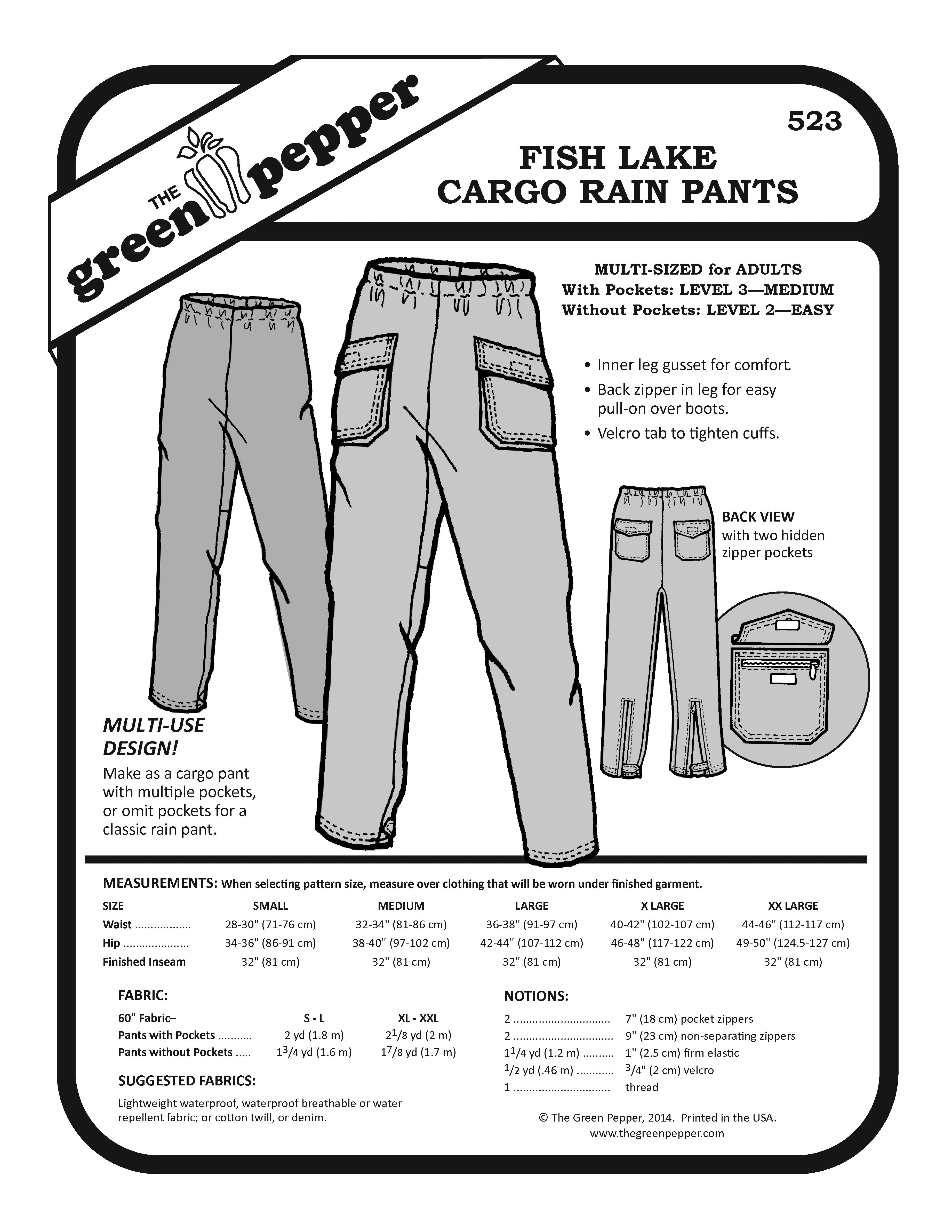 cover for 523 Fish Lake Cargo Rain Pants sewing pattern