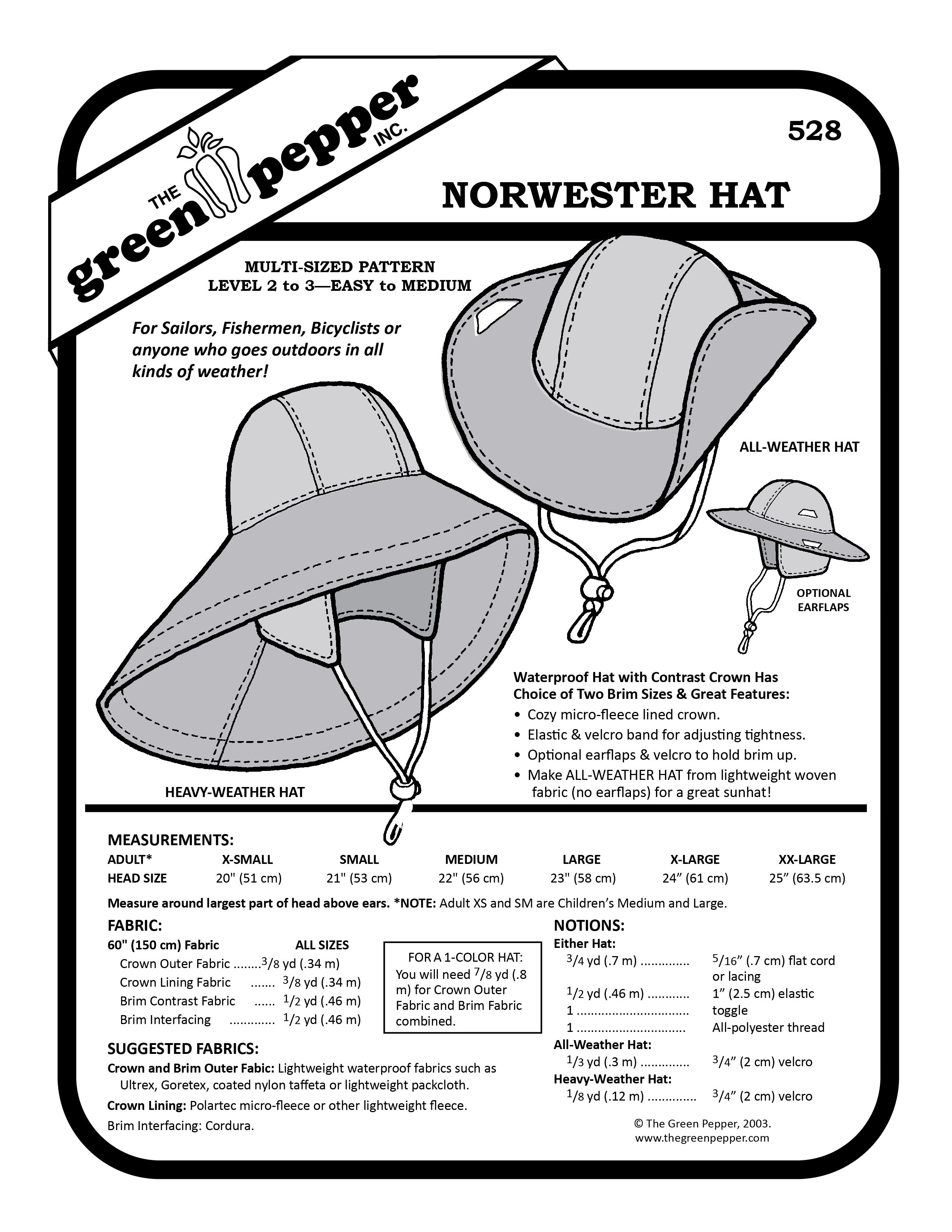 image of cover of 528 Norwester Hat sewing pattern