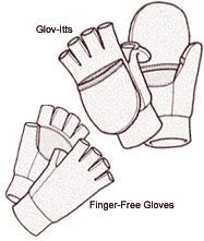 Drawing of glovitts and fingerless gloves in black and white