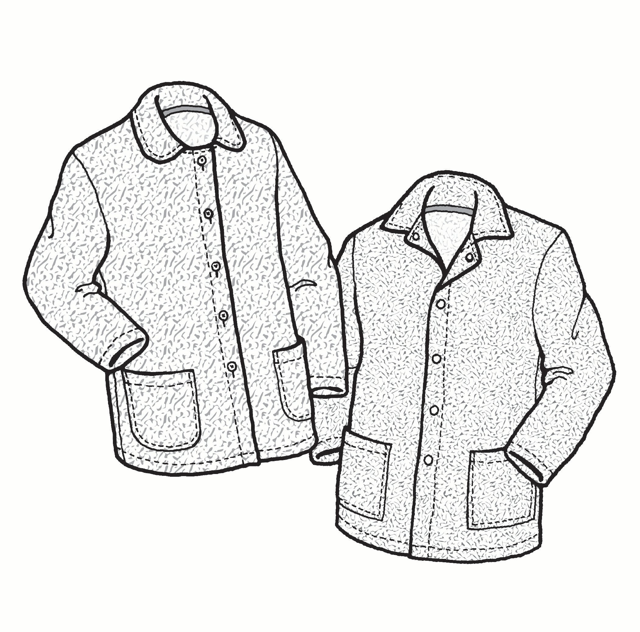 Line drawing of two polar lodge jackets made of fleece.