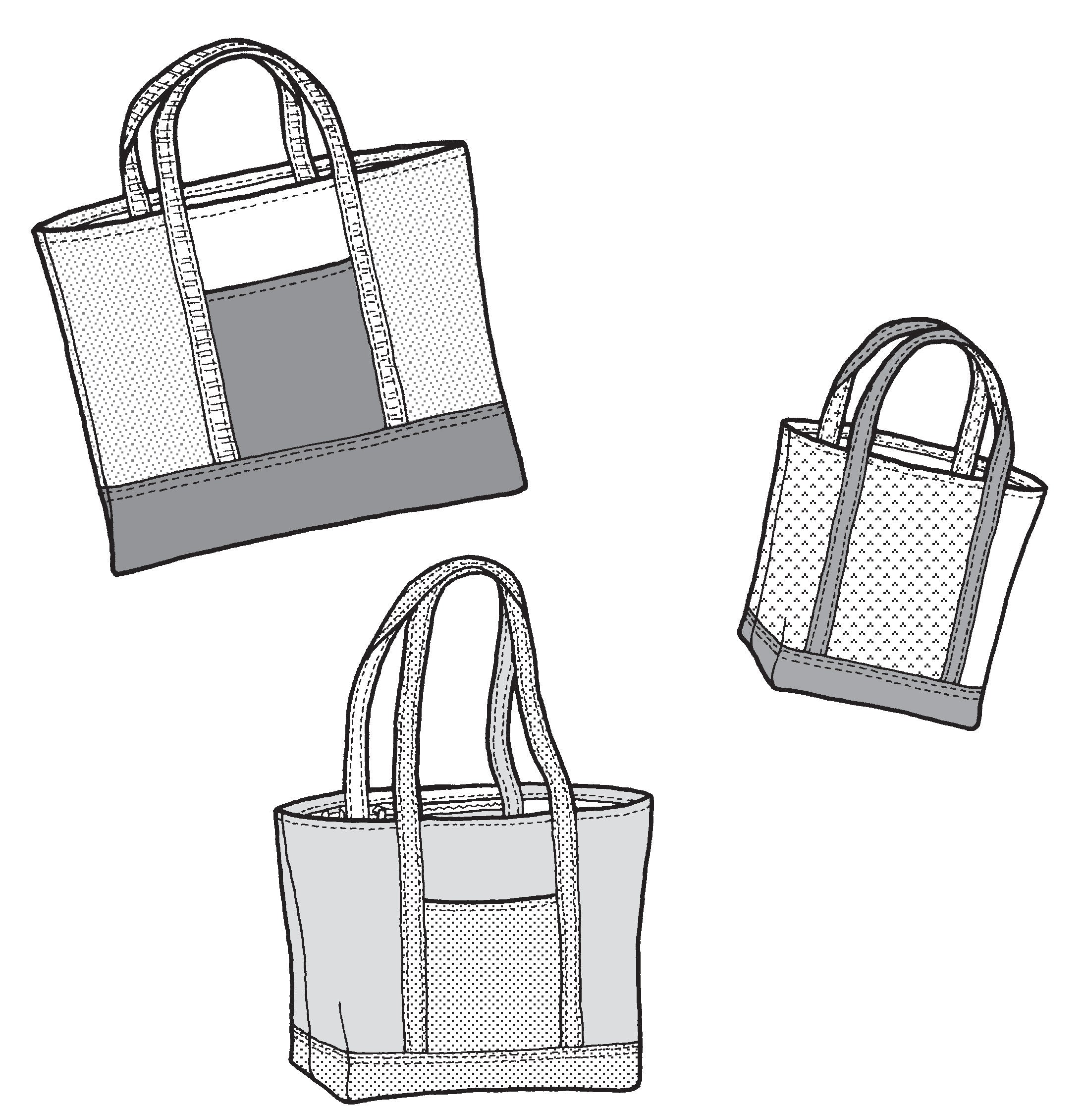 drawing of 3 tote bags
