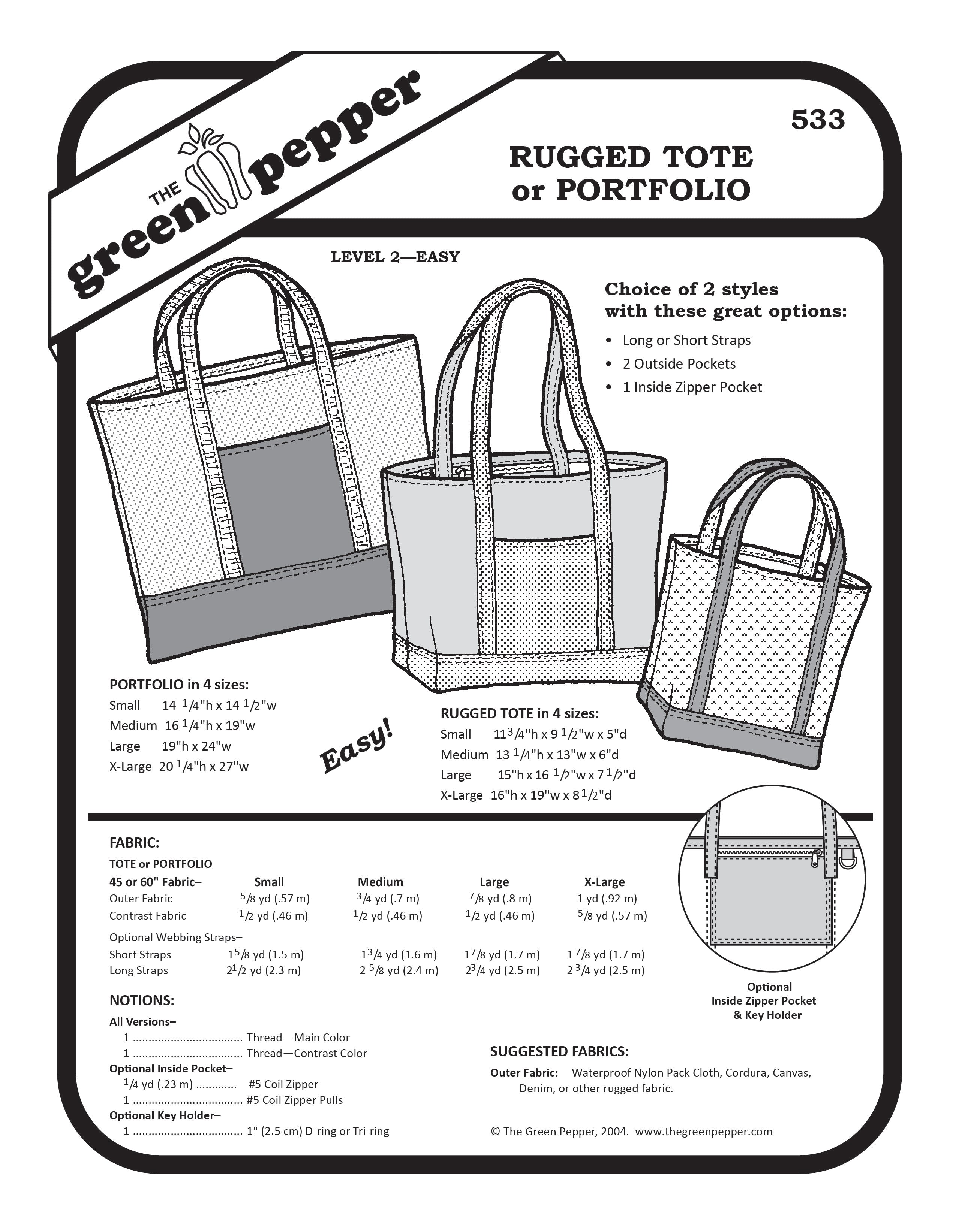 image of the pattern cover for 533 Rugged Tote or Portfolio bag sewing pattern.