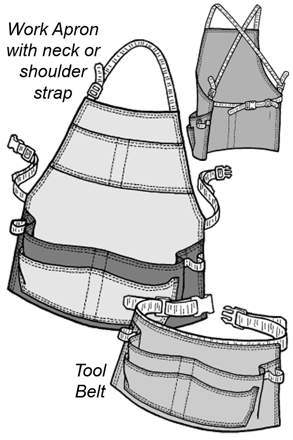 Drawings of tool belt and work apron.