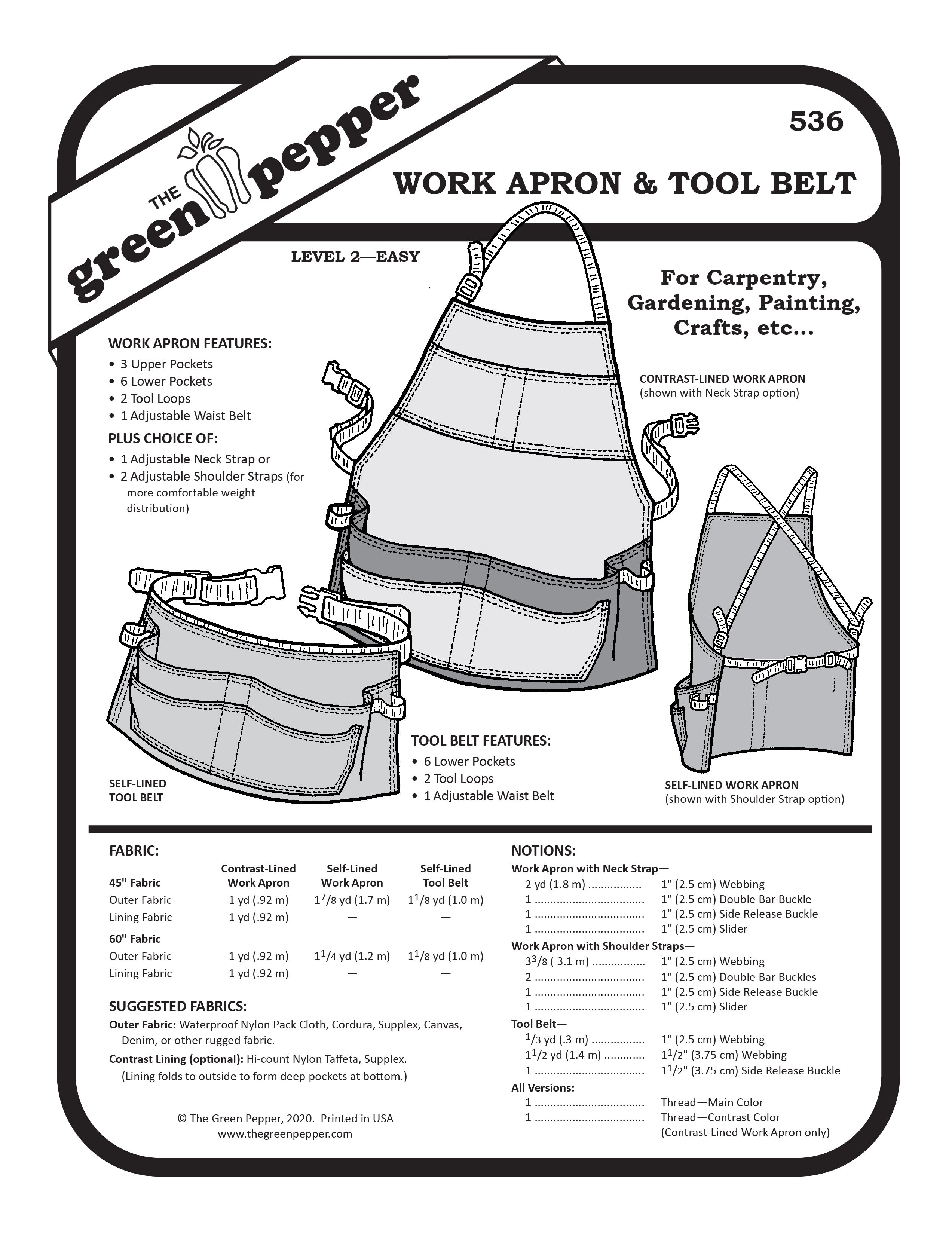 Image of cover of work apron and tool belt sewing pattern.