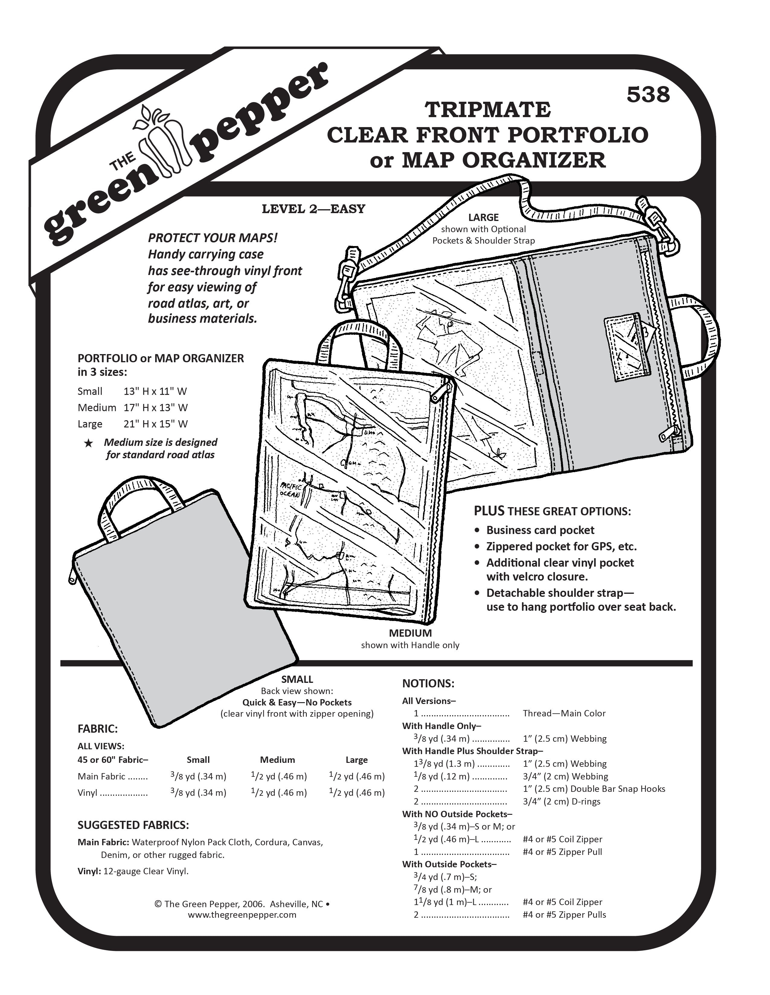 sewing pattern cover for 538 Tripmate clear front portfolio or map organizer