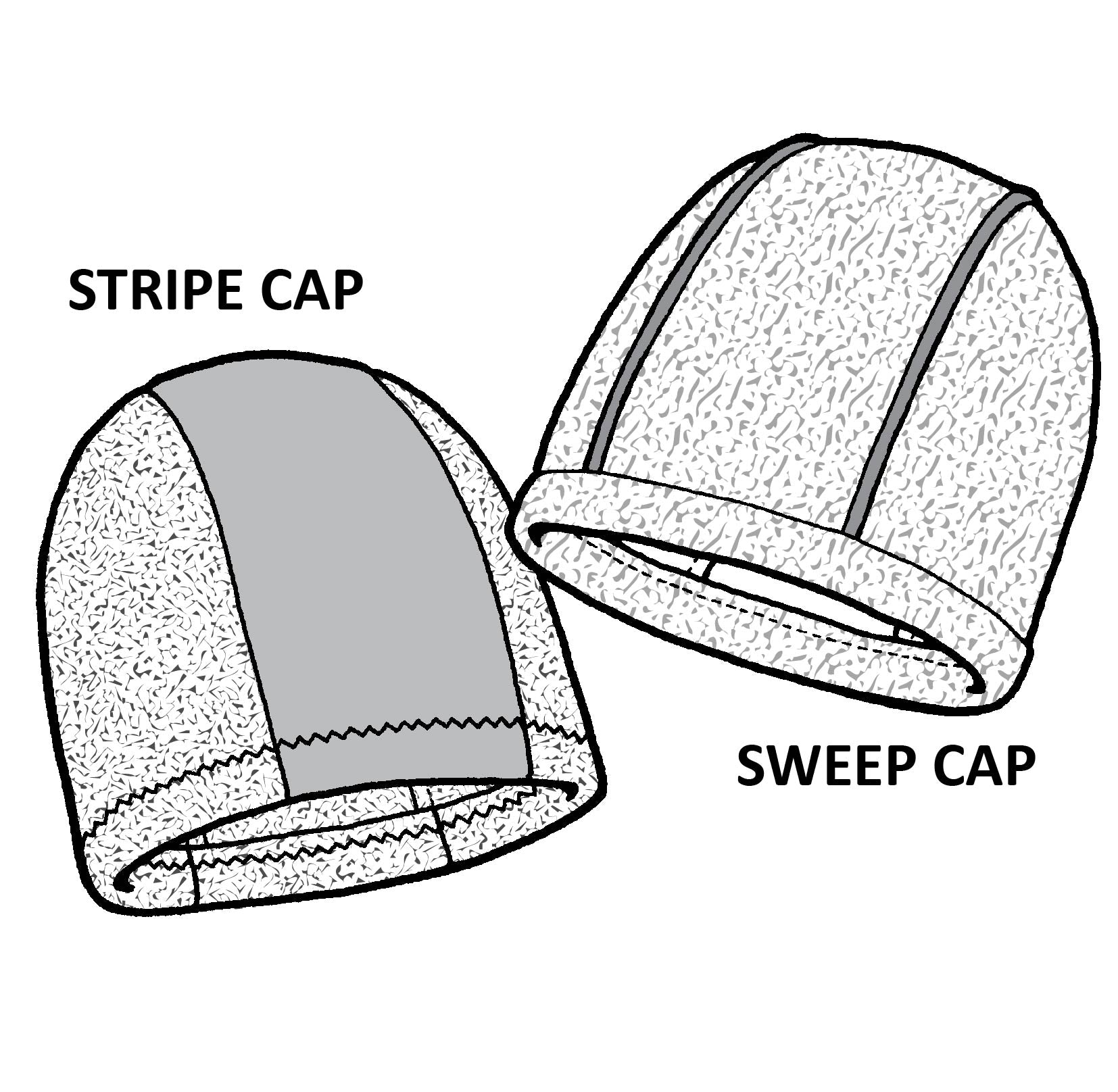 line drawings of two fleece caps with names - stripe and sweep