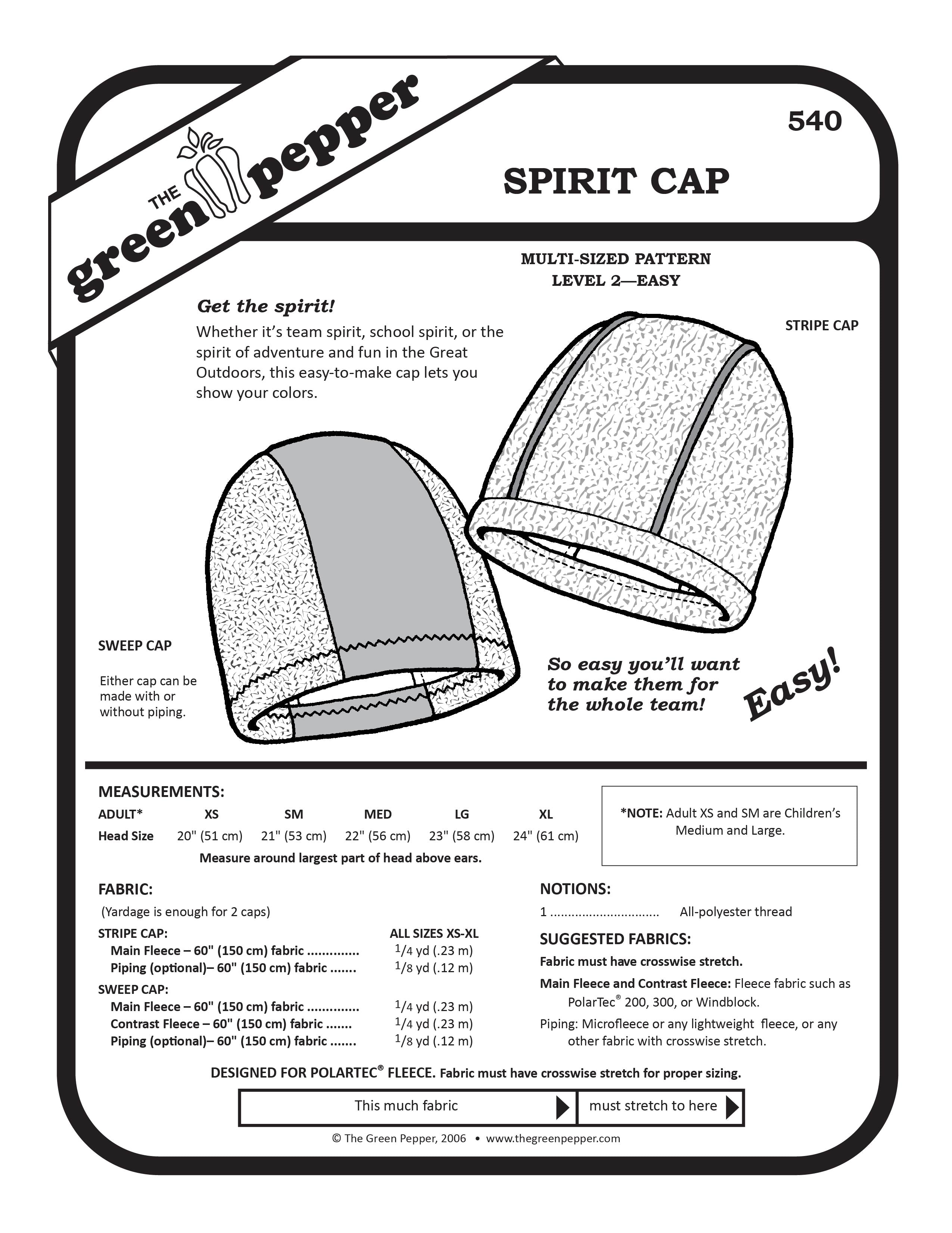 cover of sewing pattern for 540 Spirit Cap