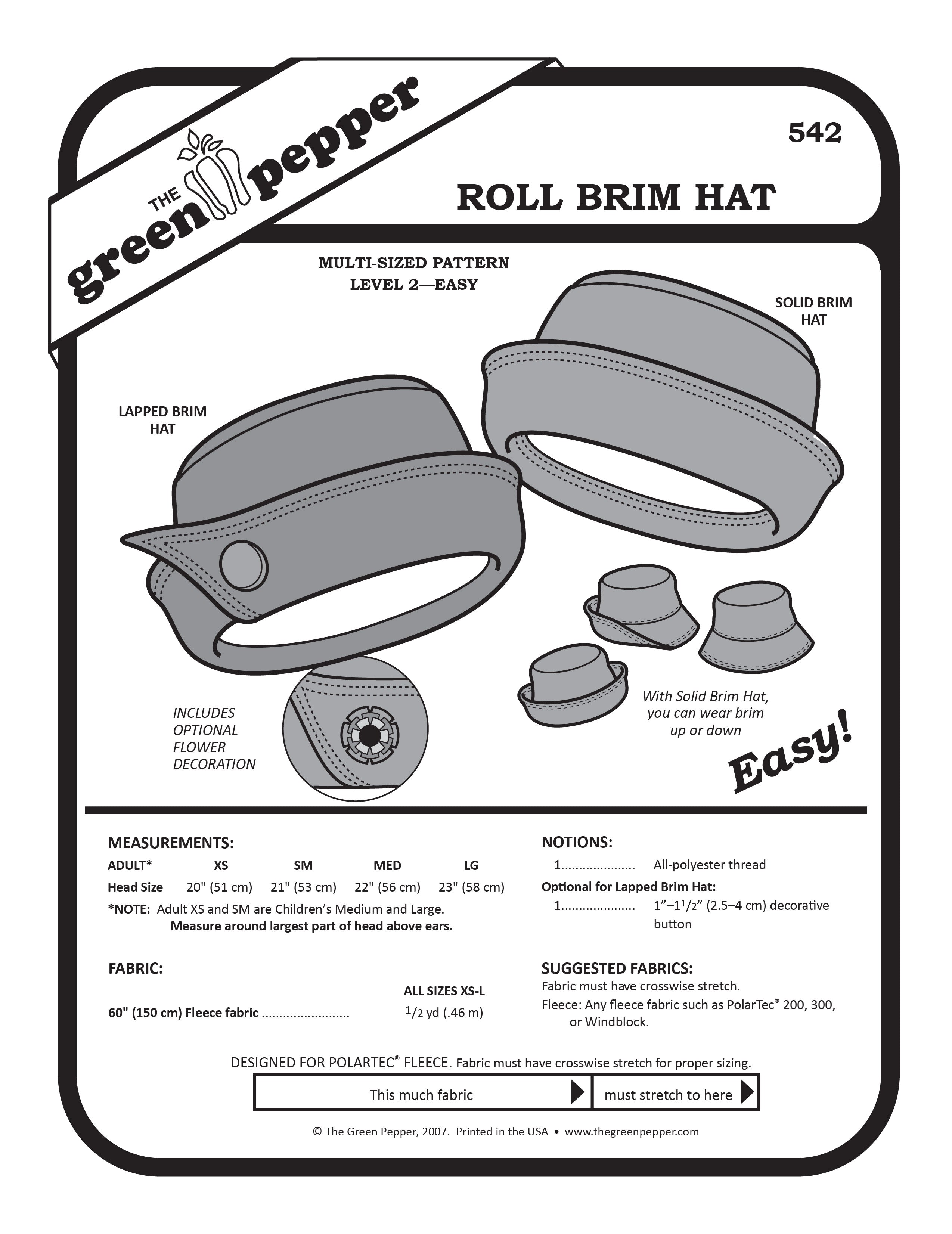 Image of cover of 542 Roll Brim Hat sewing pattern cover