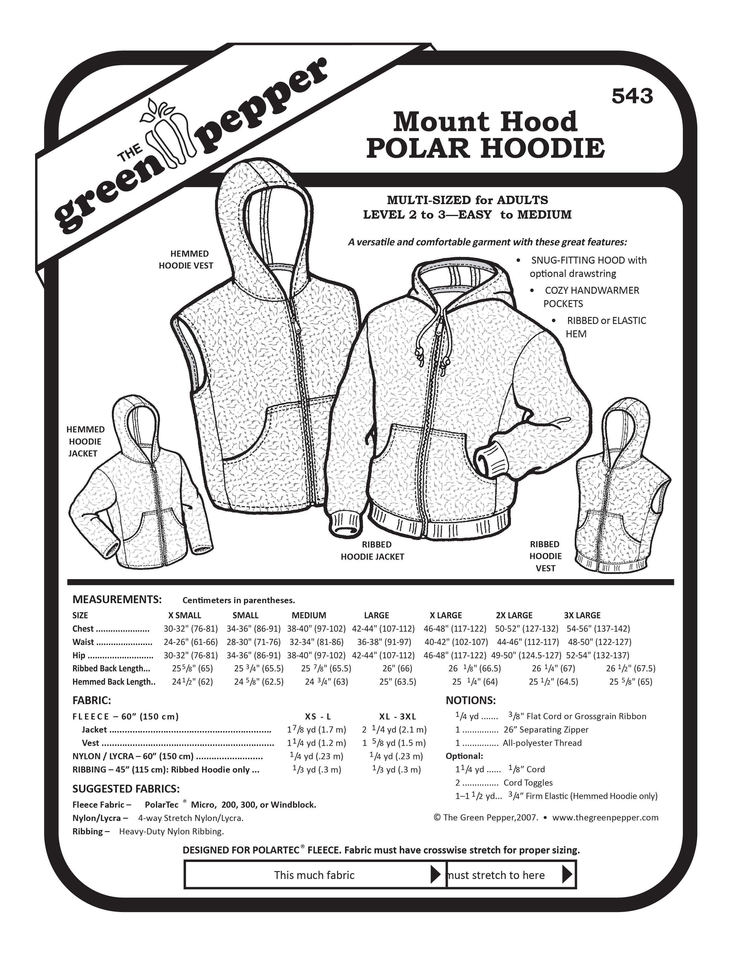 Package of Mount Hood Polar Hoodie with product details and Green Pepper branding.