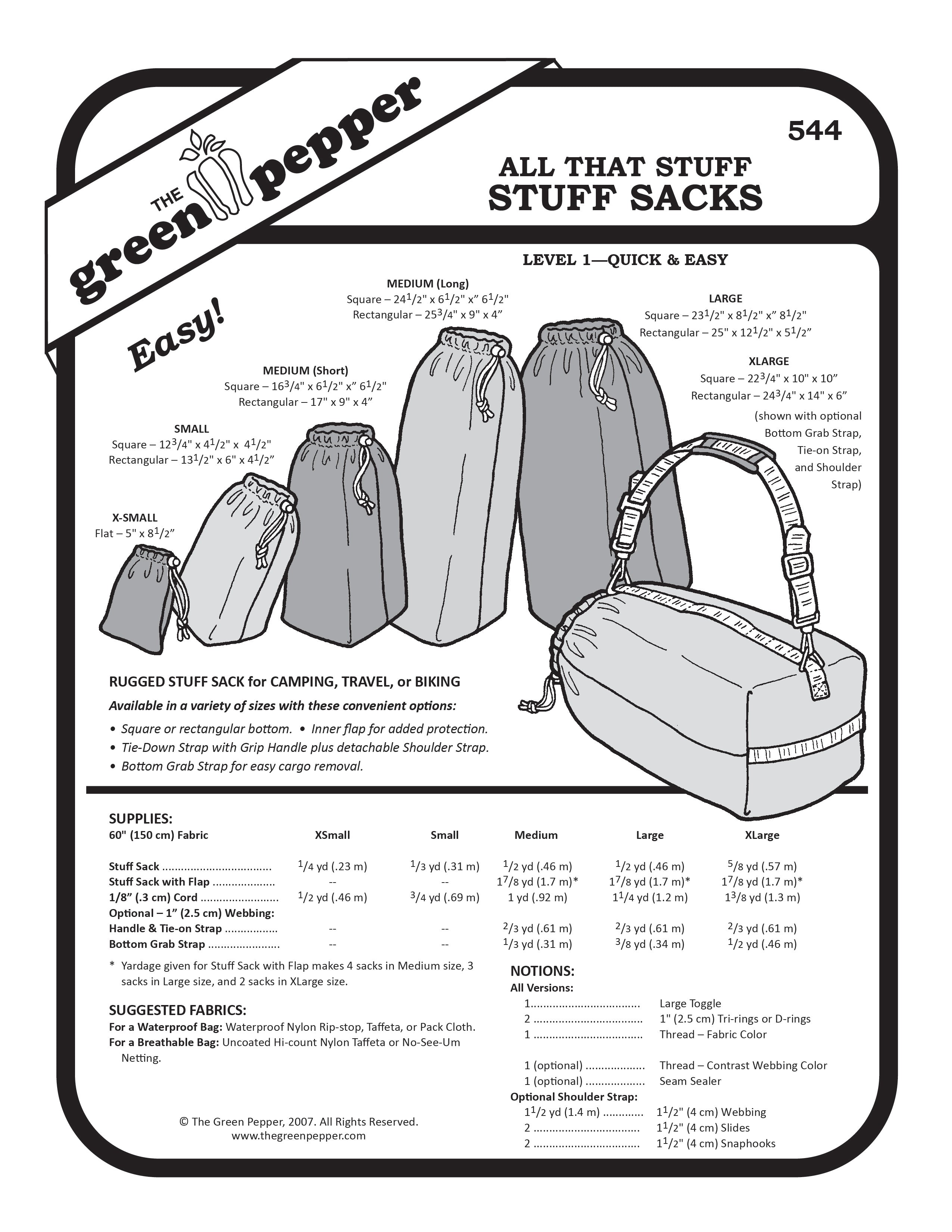 Cover of sewing pattern for 544 All that Stuff Stuff Sacks.