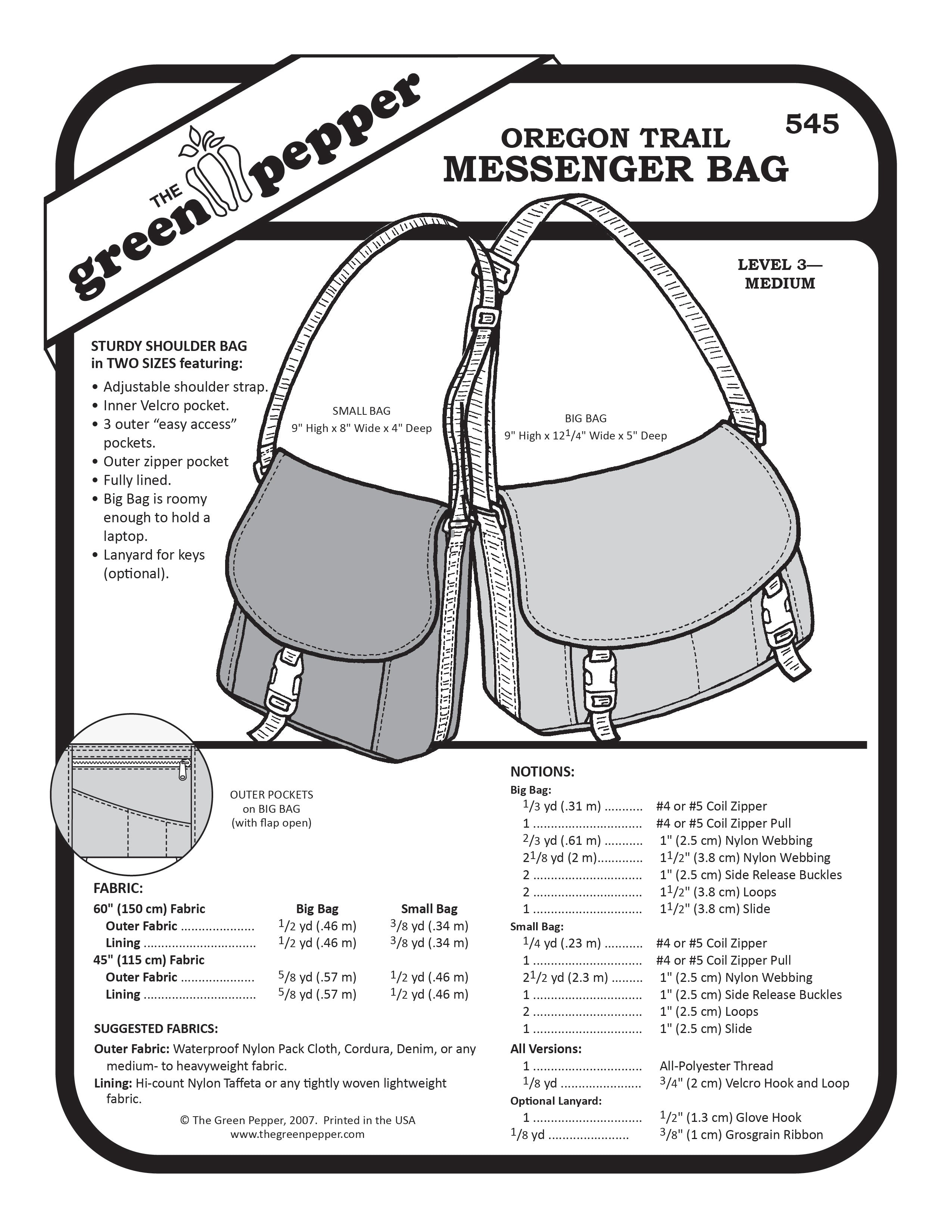 cover of 545 Oregon Trail Messenger Bag sewing pattern