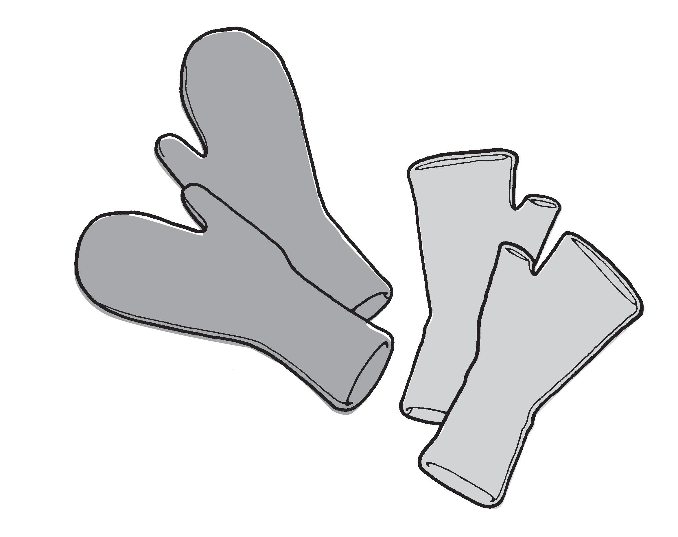 drawing of pair of mittens and pair of handwarmers