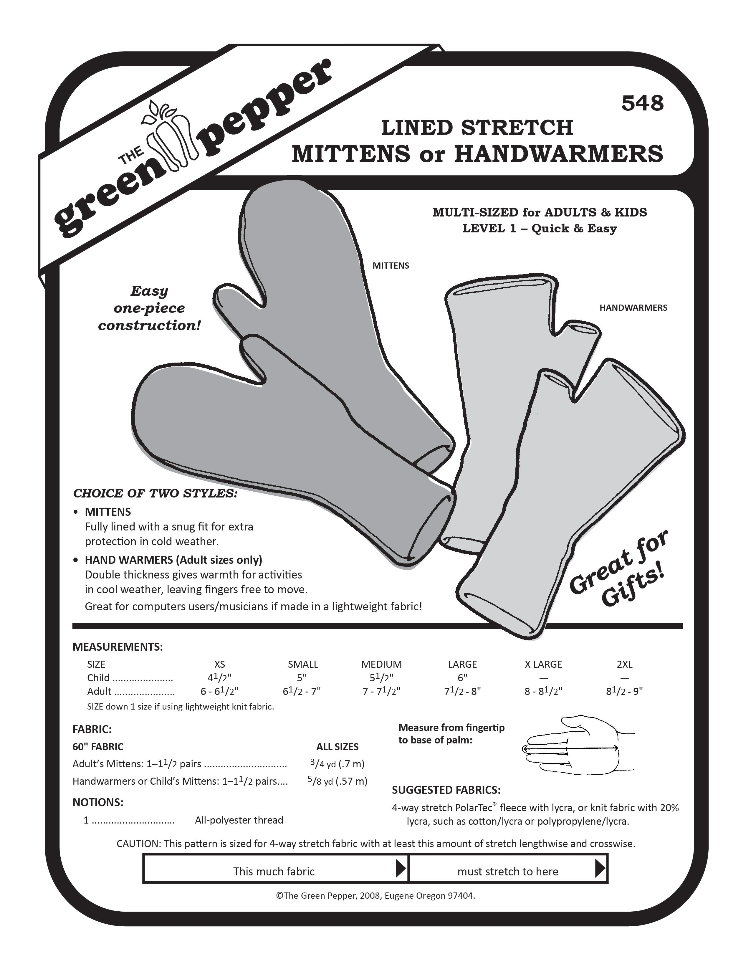 image of cover of 548 Lined Stretch Mittens or Handwarmers sewing pattern