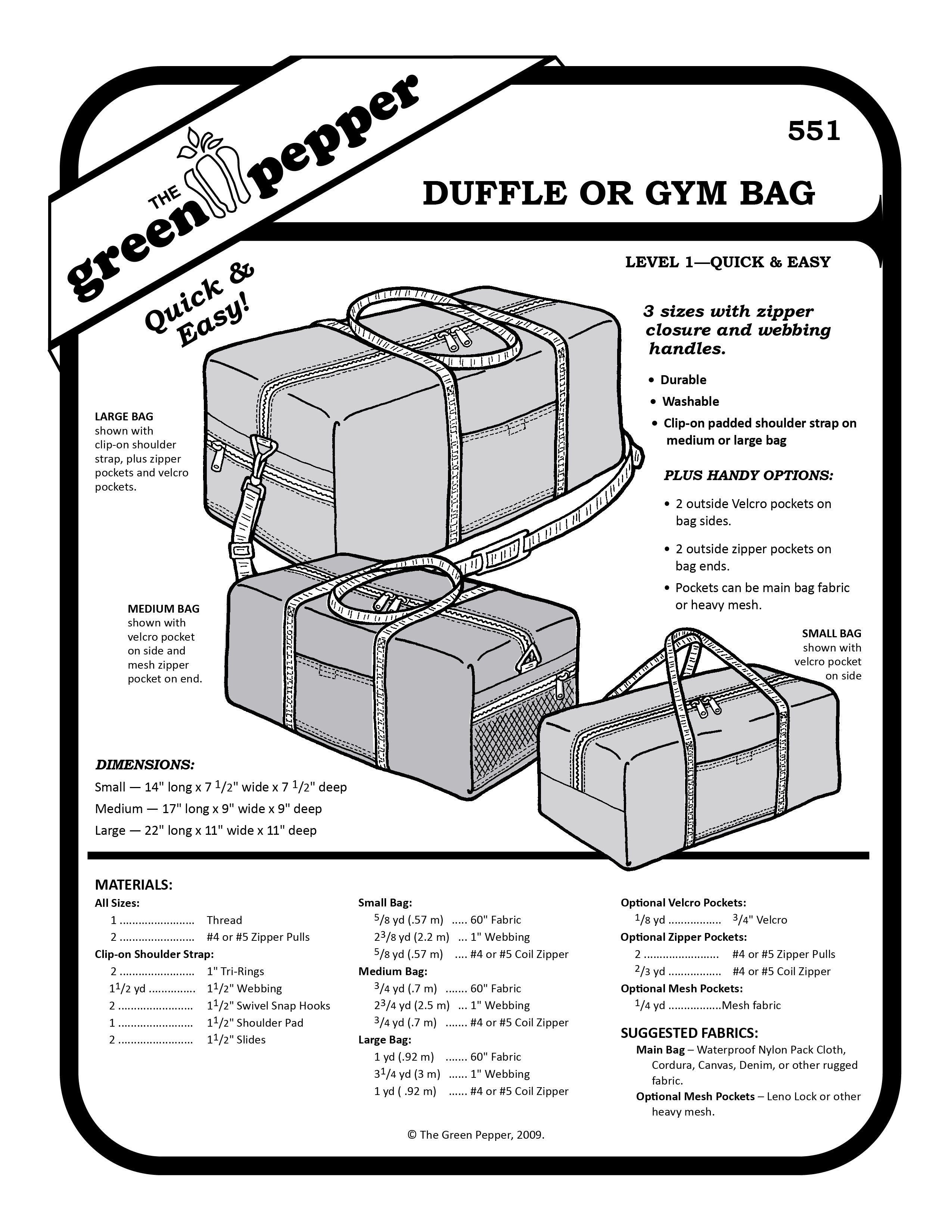 Image of cover of 551 Duffle or gym bag sewing pattern cover