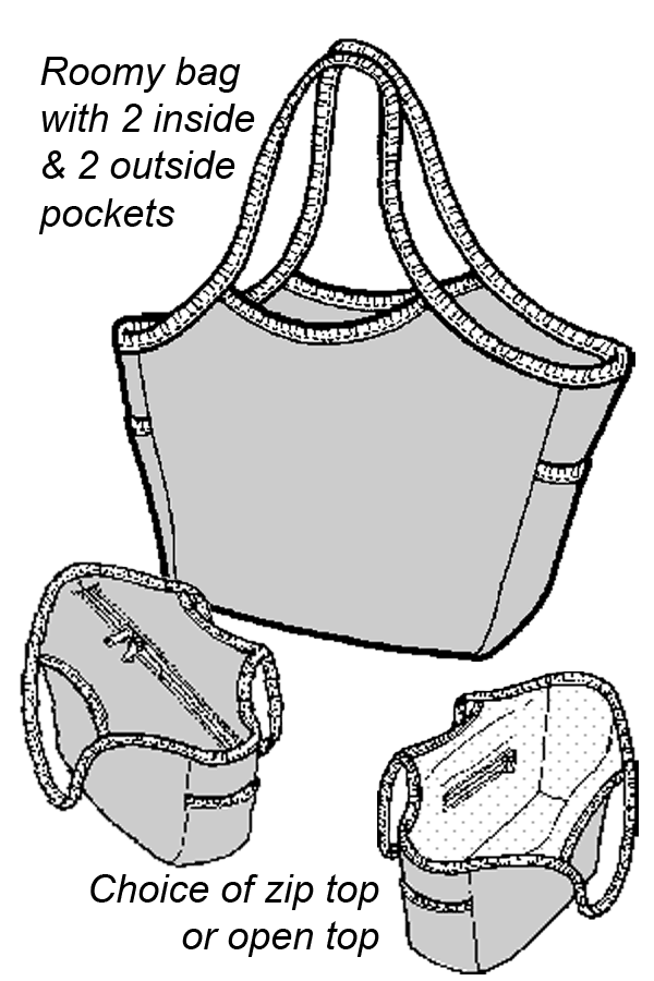 drawing of three totes for the Wave Bag.