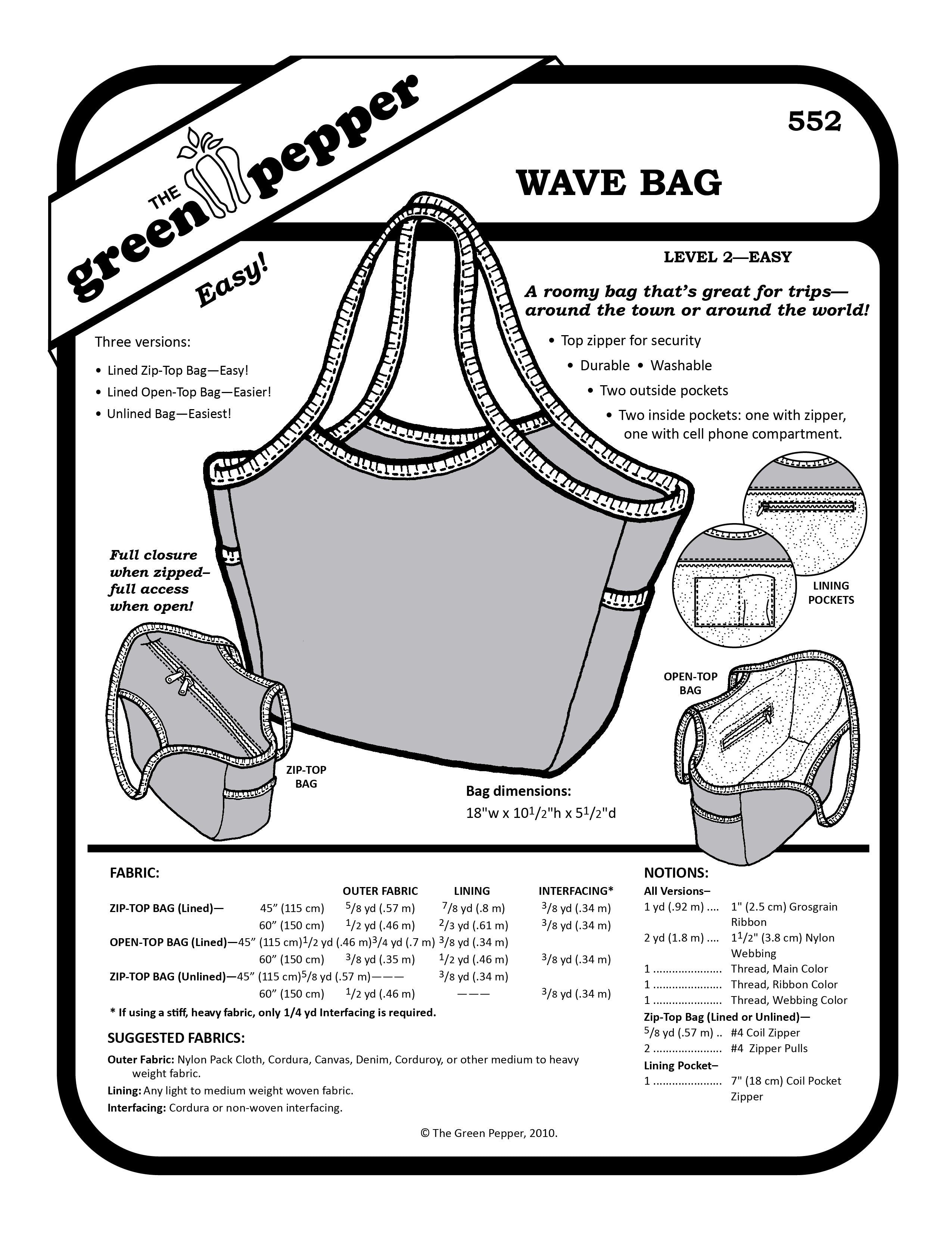 Image of cover of 552 Wave Bag sewing pattern.