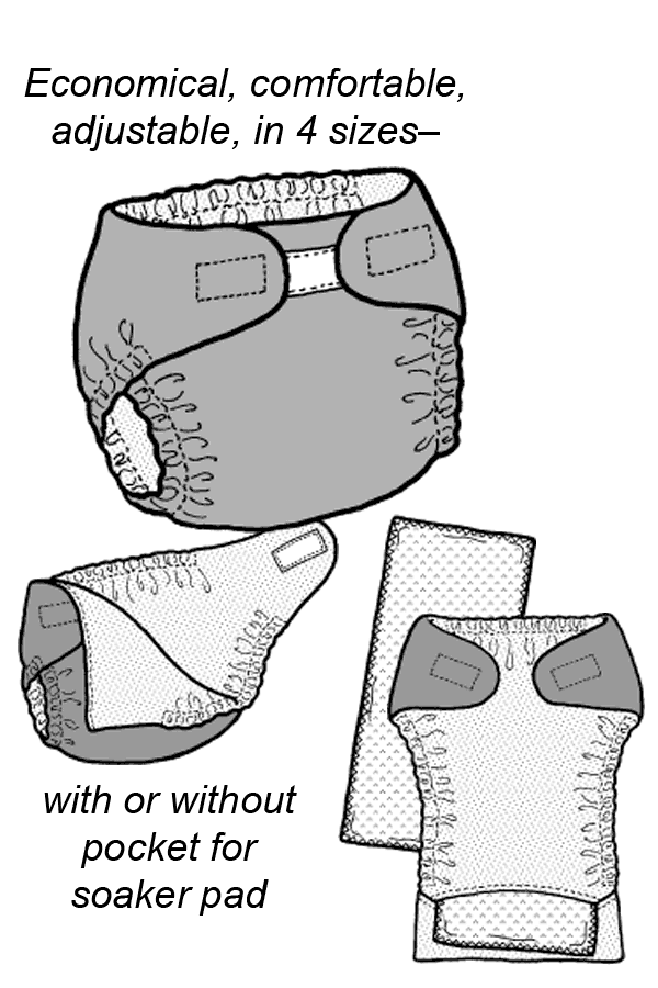drawing of three cloth diaper covers to make; and one soaker pad