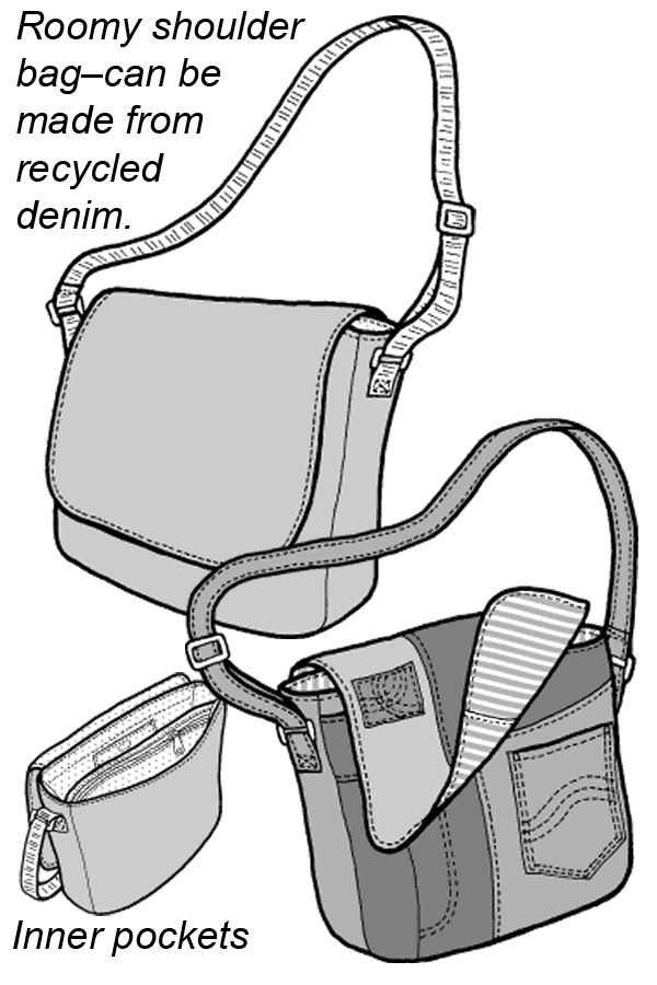 Drawing of two courier bags and the interior of the bag.