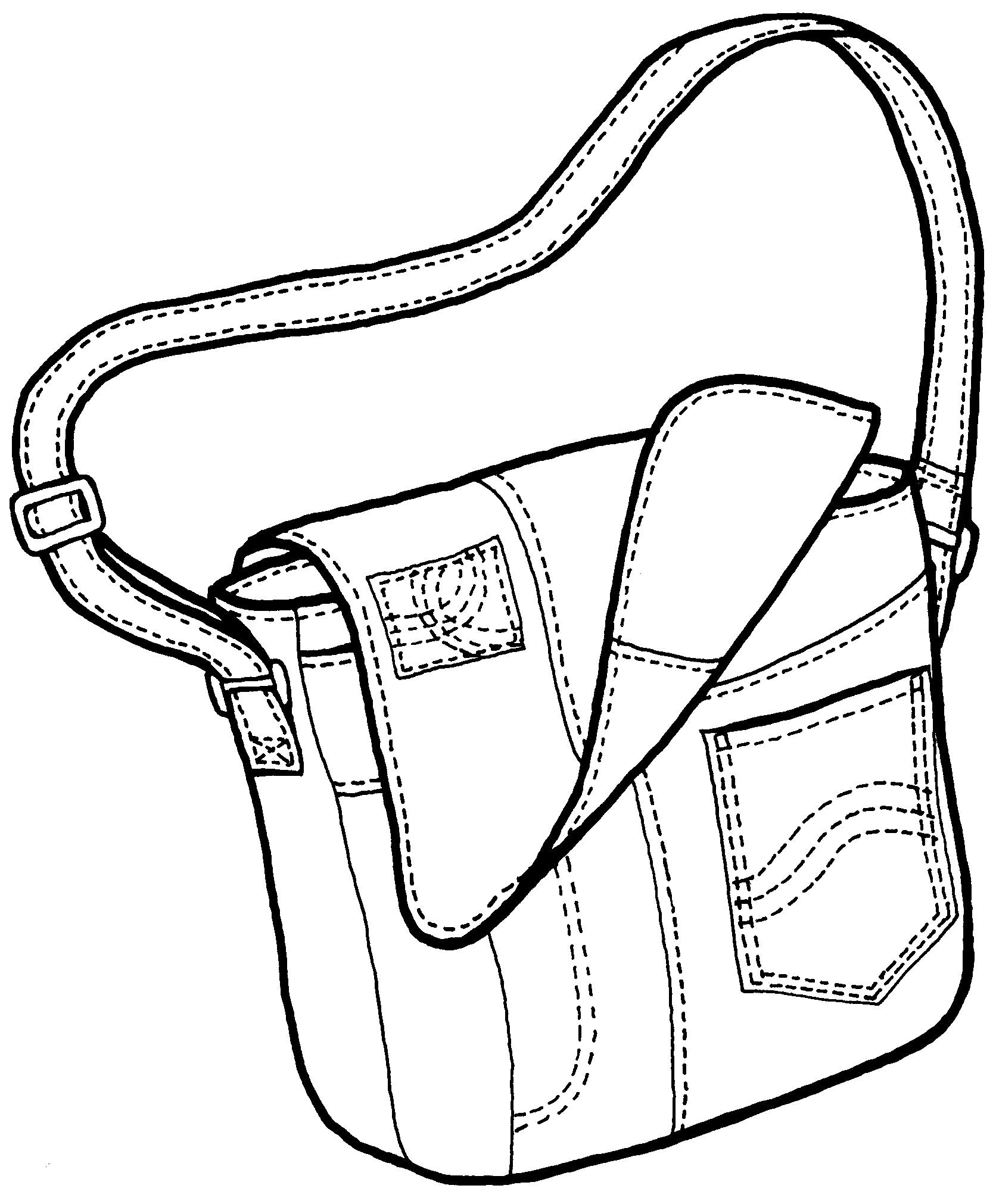 drawing of the courier bag made with upcycled denim jeans