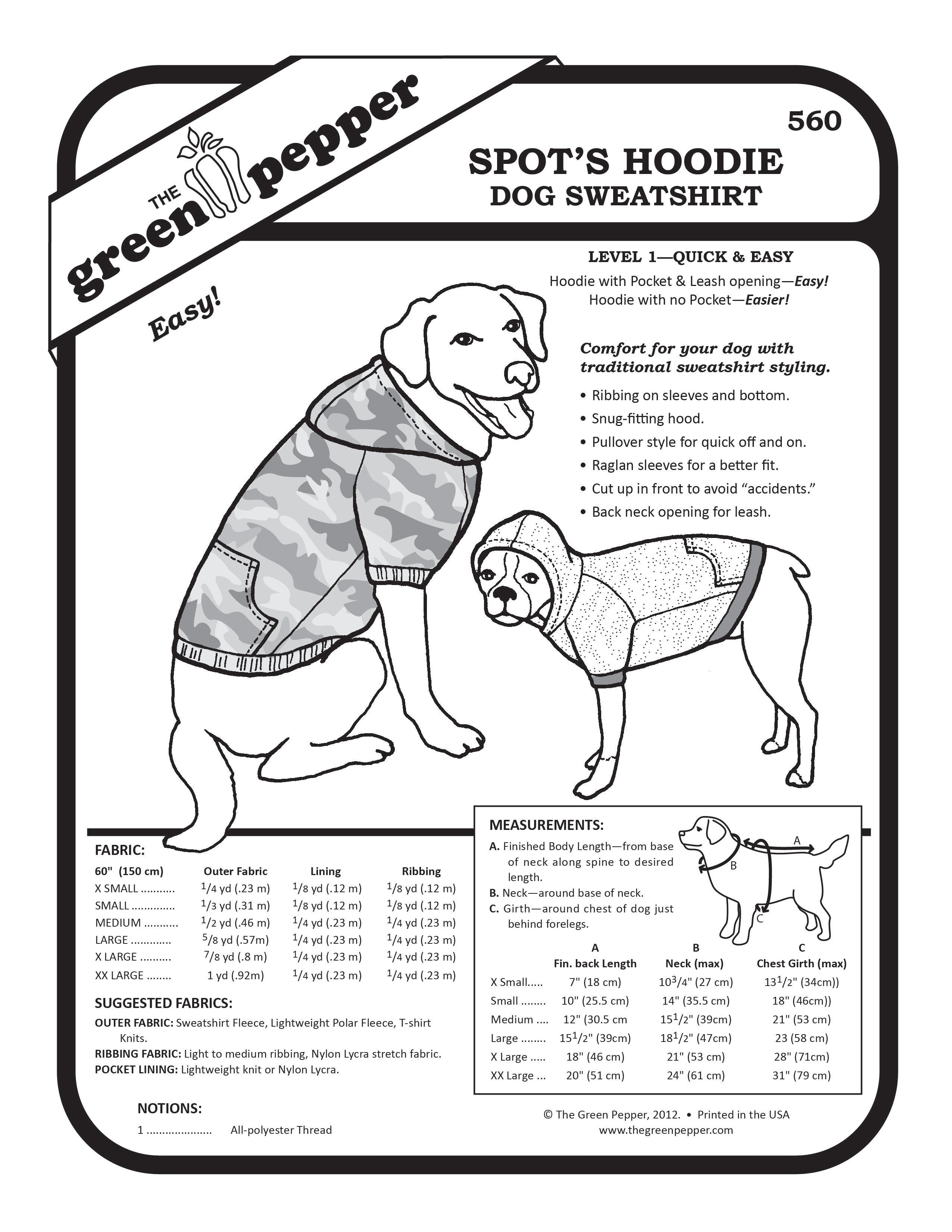 Image of 560 Spot's Hoodie Dog Sweatshirt sewing pattern cover.