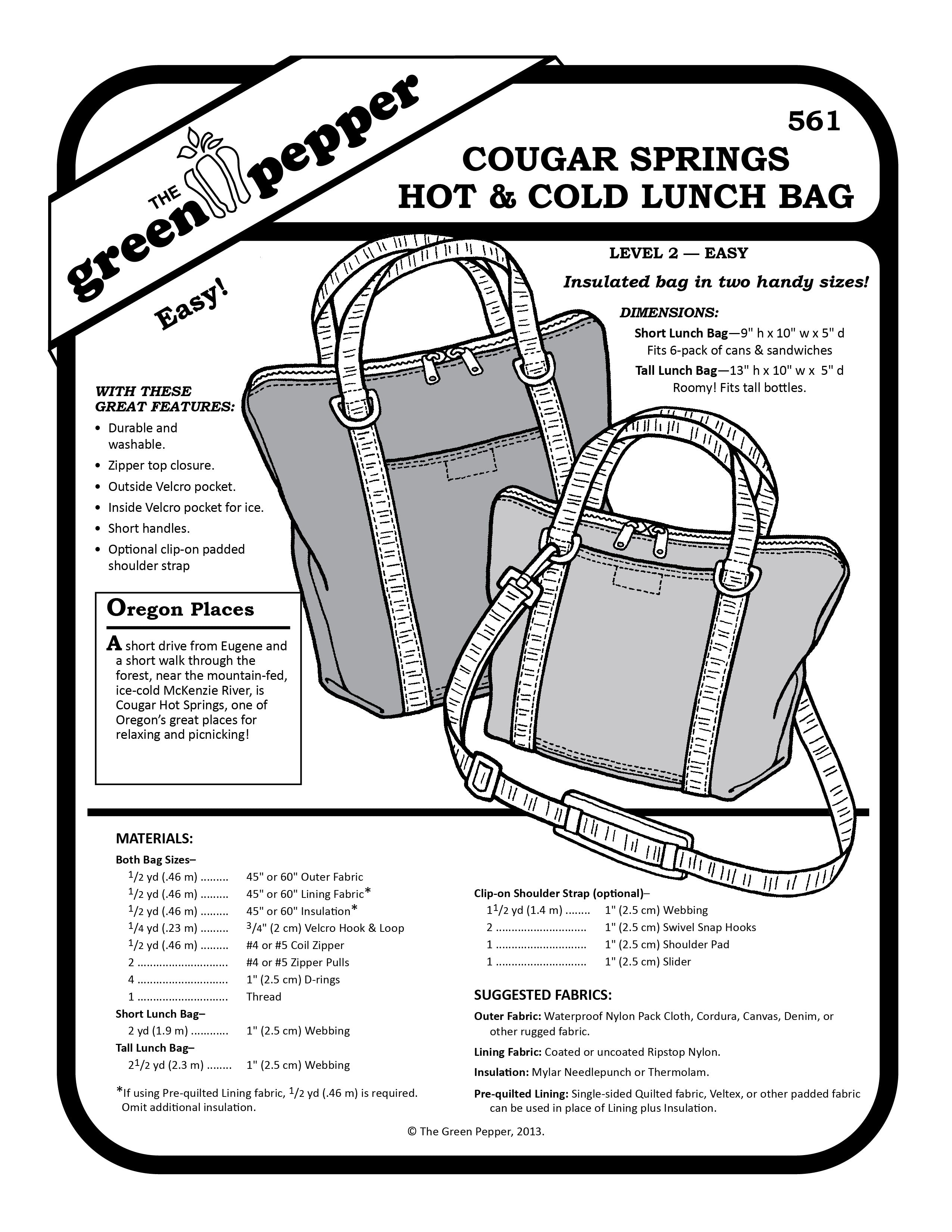 cover of sewing pattern for 561 Cougar Springs Hot & Cold Lunch Bag.
