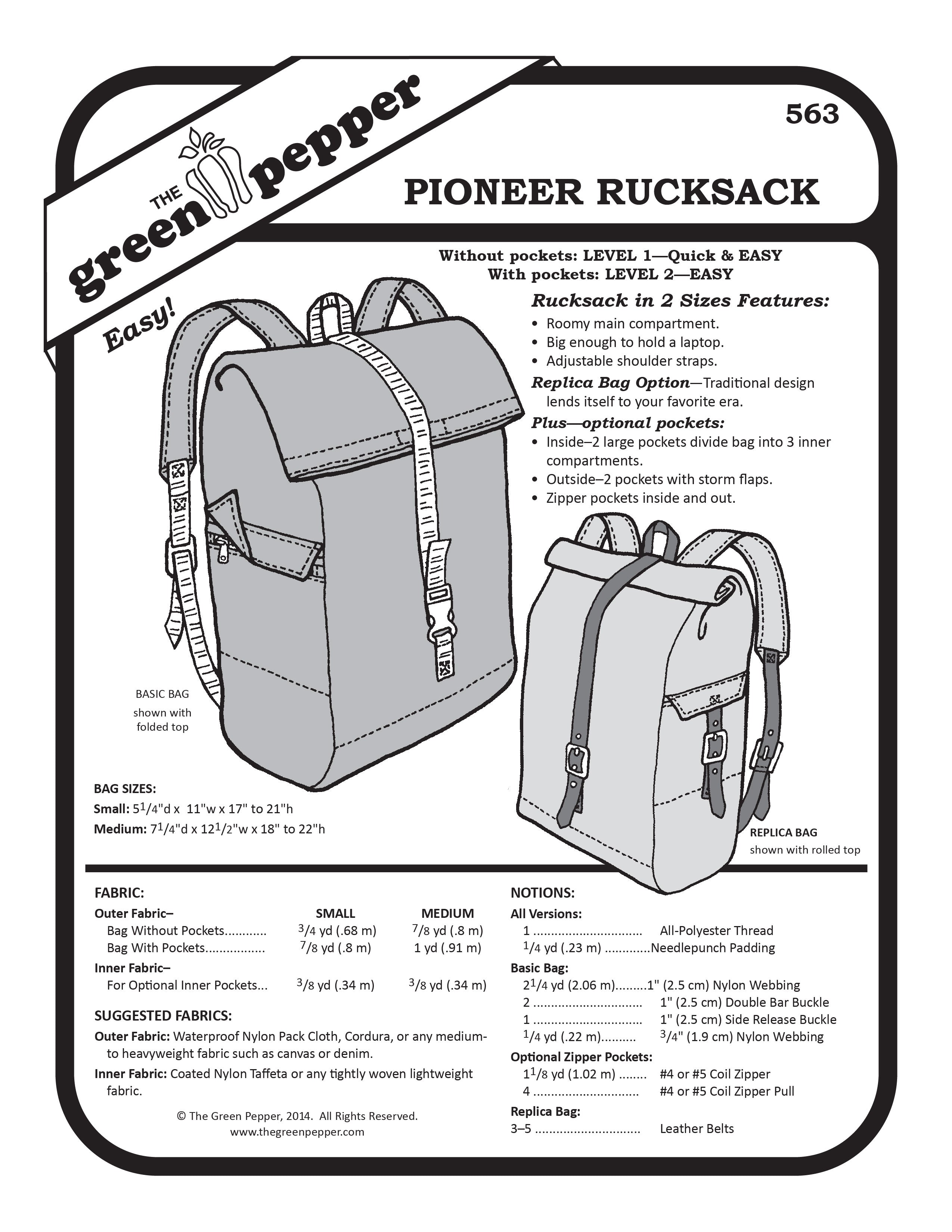 Roll Down Rucksack Pattern 563 – Pioneer Rucksack Pattern – The Green Pepper