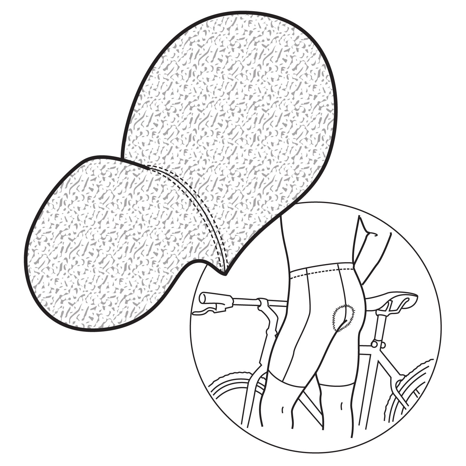 pen and ink drawing of a chamois for bike shorts crotch