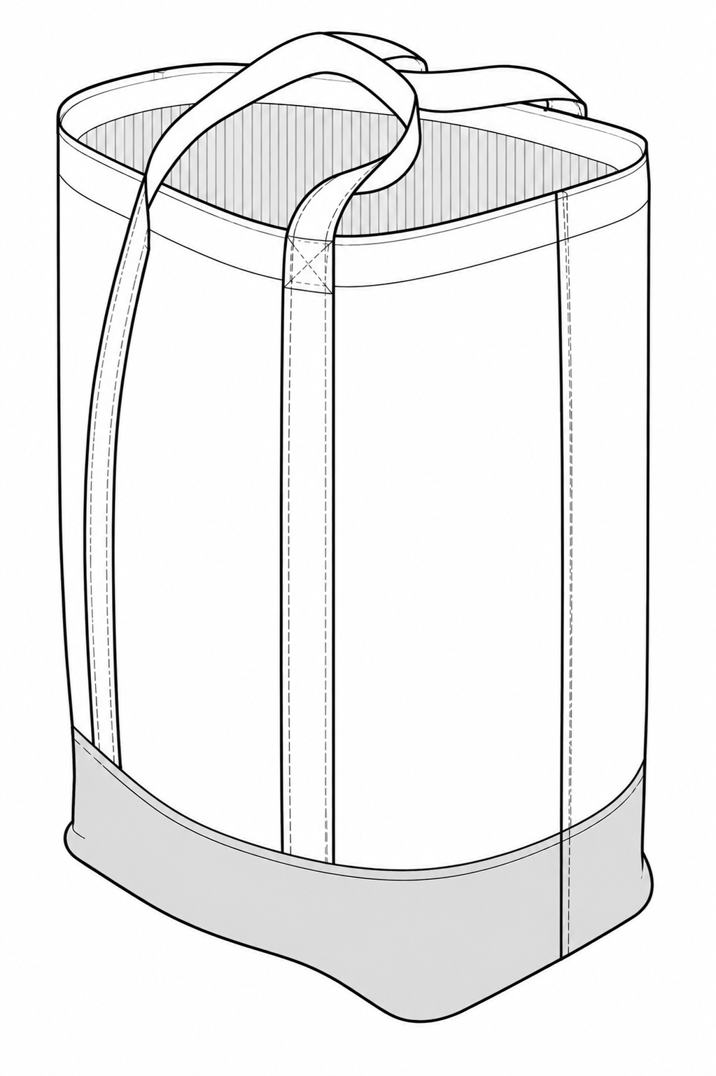 A black and white line drawing of a large fabric tote or bulk carrier bag with two handles and a reinforced bottom base, shown on a plain white background.