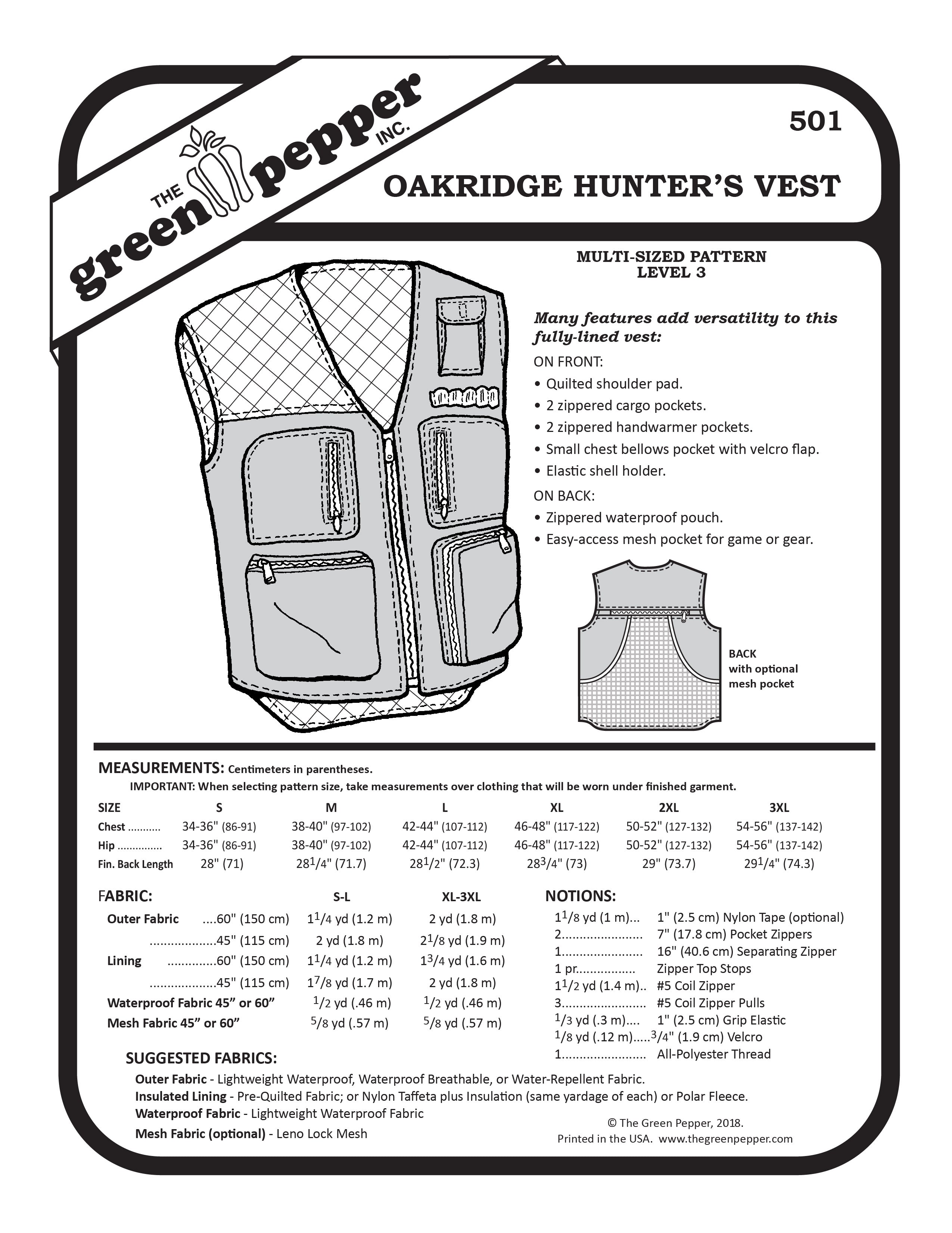 image of cover for Oakridge Hunter's Vest sewing pattern