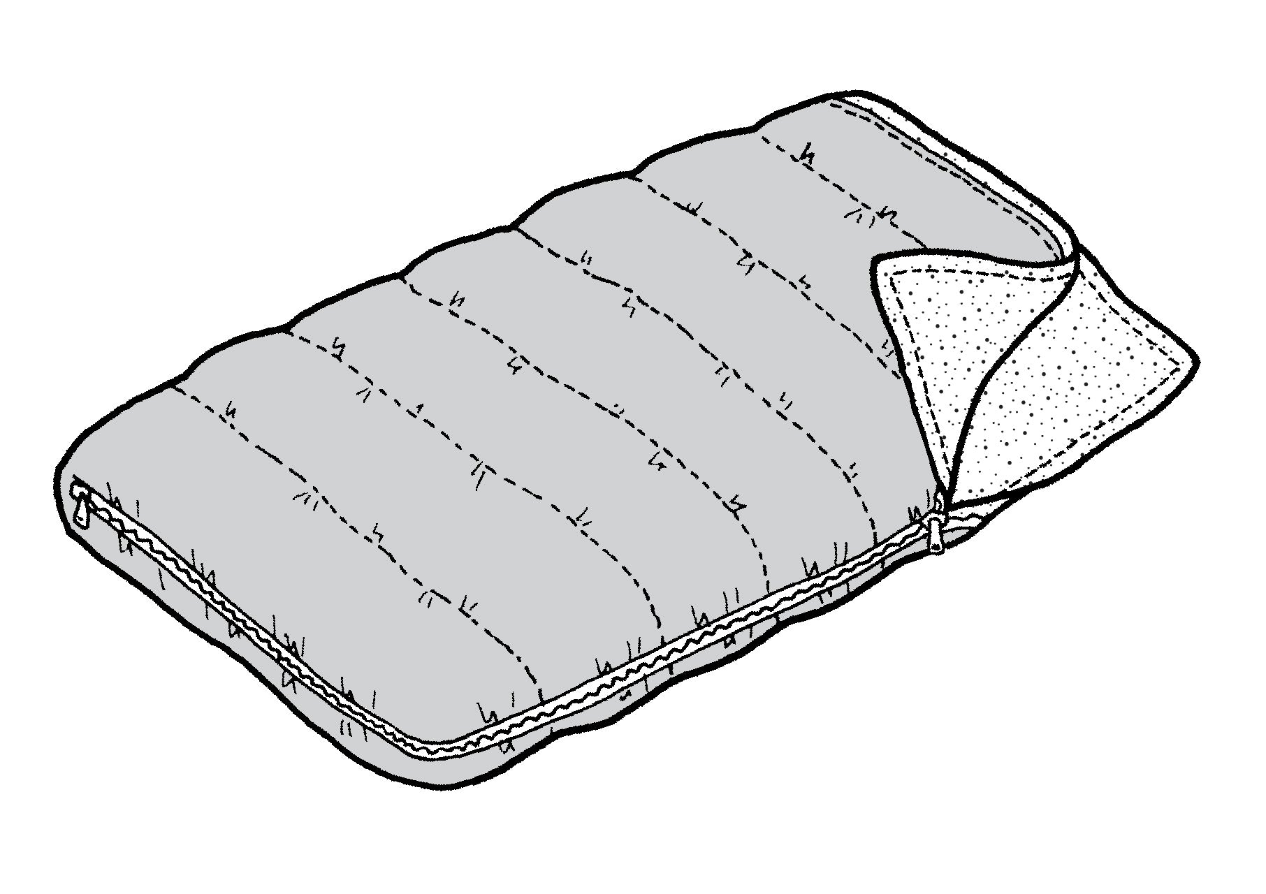 Line drawing of a child's sleeping bag quilt