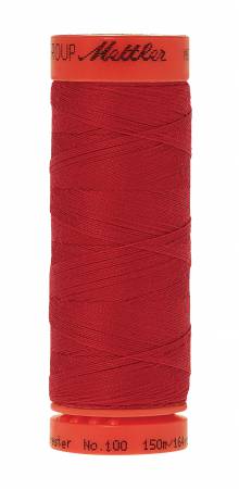 A spool of red sewing thread with a bright orange-red plastic core, shown against a plain white background. The brand name 'Mettler' is visible on the top cap.