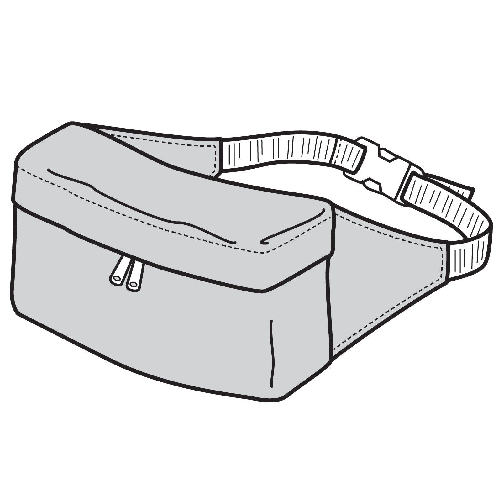 Gray waist bag with a strap on a white background