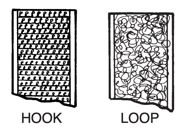 line drawing of hook and loop sizes