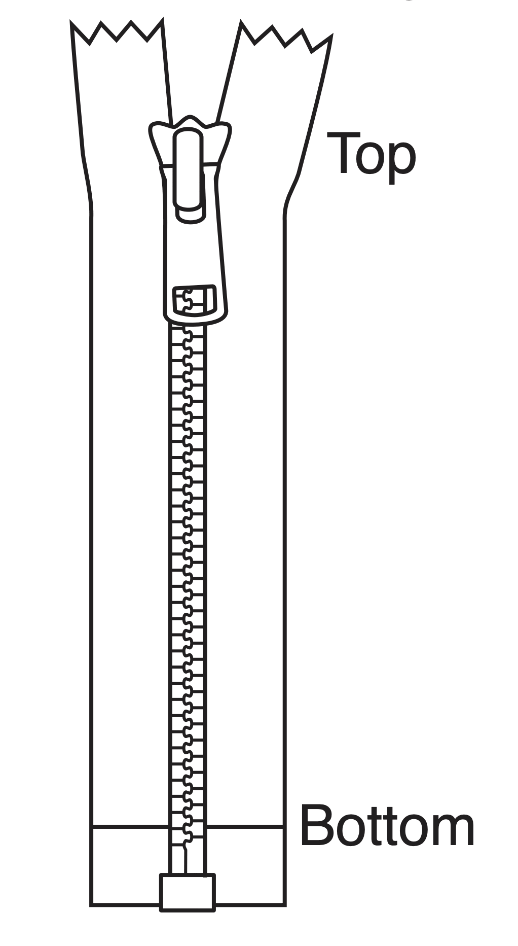 Black and white Illustration of a one way separating zipper